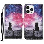 For iPhone 14 Pro 3D Colored Drawing Flip Leather Phone Case(Star Cat)
