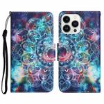 For iPhone 14 Pro 3D Colored Drawing Flip Leather Phone Case(Star Mandala)