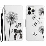 For iPhone 14 Pro 3D Colored Drawing Flip Leather Phone Case(Dandelions)