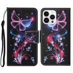 For iPhone 14 Pro Max 3D Colored Drawing Flip Leather Phone Case (Fluorescent Butterfly)