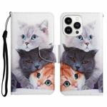 For iPhone 14 Pro Max 3D Colored Drawing Flip Leather Phone Case (3 cats)