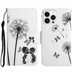 For iPhone 14 Pro Max 3D Colored Drawing Flip Leather Phone Case (Dandelions)