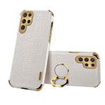 For Samsung Galaxy S22 Ultra 5G 6D Electroplating Crocodile Texture Phone Case With Holder(White)