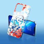 For iPhone 14 Flower Frosted MagSafe Phone Case (Maple Leaves)
