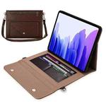 For Samsung Galaxy Tab S6 T860 3-fold Zipper Leather Tablet Case Crossbody Pocket Bag(Coffee)