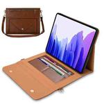For Samsung Galaxy Tab S8 Ultra 3-fold Zipper Leather Tablet Case Crossbody Pocket Bag(Brown)