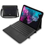 For Microsoft Surface Pro 7 / Pro 7+ 3-fold Zipper Leather Tablet Case Crossbody Pocket Bag(Black)