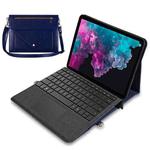 For Microsoft Surface Pro 7 / Pro 7+ 3-fold Zipper Leather Tablet Case Crossbody Pocket Bag(Blue)
