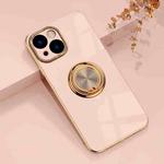 For iPhone 14 Plus 6D Electroplating Ring Phone Case (Light Pink)