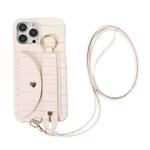For iPhone 12 Pro Functional Card Bag PC Phone Case with Ring & Lanyard(White)