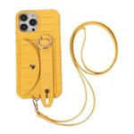 For iPhone 11 Functional Card Bag PC Phone Case with Ring & Lanyard (Yellow)