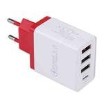 AR-2025 4 in 1 QC3.0 PD20W 3xUSB + USB-C / Type-C Wall Travel Charger, EU Plug(Red)