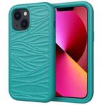 For iPhone 14 Wave Pattern 3 in 1 Silicone + PC Shockproof Phone Case (Dark Sea Green)