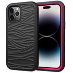 For iPhone 14 Pro Wave Pattern 3 in 1 Silicone + PC Shockproof Phone Case(Black+Hot Pink)