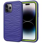 For iPhone 14 Pro Max Wave Pattern 3 in 1 Silicone + PC Shockproof Phone Case (Navy+Olivine)