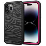 For iPhone 14 Pro Max Wave Pattern 3 in 1 Silicone + PC Shockproof Phone Case (Black+Hot Pink)