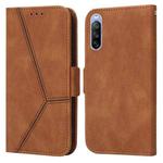 For Sony Xperia 10 III Embossing Stripe RFID Leather Phone Case(Brown)