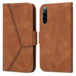For Sony Xperia 10 IV Embossing Stripe RFID Leather Phone Case(Brown)