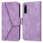 For Sony Xperia 10 IV Embossing Stripe RFID Leather Phone Case(Purple)