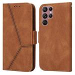 For Samsung Galaxy S22 Ultra 5G Embossing Stripe RFID Leather Phone Case(Brown)