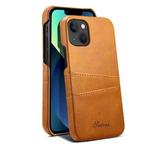 For iPhone 13 Suteni Calf Texture Back Cover Phone Case with Card Slots(Khaki)