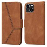 For iPhone 14 Plus Embossing Stripe RFID Leather Phone Case (Brown)