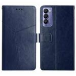 For Tecno Camon 18P HT01 Y-shaped Pattern Flip Leather Phone Case(Blue)