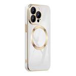 For iPhone 14 6D Gold Plated Magsafe Magnetic Phone Case (White)