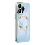 For iPhone 14 Pro Max 6D Gold Plated Magsafe Magnetic Phone Case (Sierra Blue)