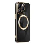 For iPhone 13 Pro Max 6D Gold Plated Magsafe Magnetic Phone Case (Black)