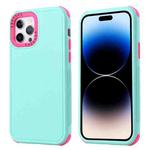 For iPhone 14 Pro 3 in 1 Four Corner Shockproof Phone Case(Gray Green+Rose Red)