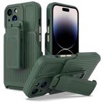 For iPhone 14 Pro Max Explorer Series Back Clip Holder PC Phone Case (Dark Green)