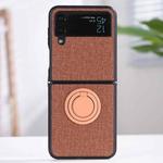 For Samsung Galaxy Z Flip4 Cloth Texture TPU Phone Case with Ring Holder(Brown)