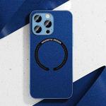 For iPhone 11 Pro Max Leather Electroplated Magsafe Case (Navy Blue)