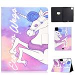 For iPad Pro 11 2020 Electric Pressed TPU Left and Right Open Flat Leather Tablet Case with Sleep Function & Card Buckle Anti-skid Strip(Pink Horse)