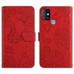 For Infinix Hot 10 HT03 Skin Feel Butterfly Embossed Flip Leather Phone Case(Red)