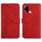 For Infinix Hot 10s/10T HT03 Skin Feel Butterfly Embossed Flip Leather Phone Case(Red)