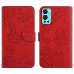 For Infinix Hot 12 HT03 Skin Feel Butterfly Embossed Flip Leather Phone Case(Red)