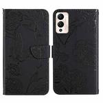 For Infinix Hot 12 Play HT03 Skin Feel Butterfly Embossed Flip Leather Phone Case(Black)