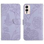 For Infinix Hot 12 Play HT03 Skin Feel Butterfly Embossed Flip Leather Phone Case(Purple)