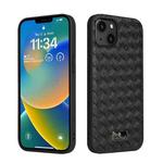For iPhone 14 Fierre Shann Leather Texture Phone Back Cover Case (Woven Black)