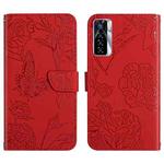 For Tecno Camon 17 Pro HT03 Skin Feel Butterfly Embossed Flip Leather Phone Case(Red)