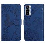 For Tecno Camon 17 Pro HT03 Skin Feel Butterfly Embossed Flip Leather Phone Case(Blue)