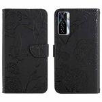 For Tecno Camon 17 Pro HT03 Skin Feel Butterfly Embossed Flip Leather Phone Case(Black)