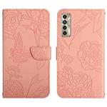 For Tecno Camon 17P HT03 Skin Feel Butterfly Embossed Flip Leather Phone Case(Pink)