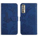For Tecno Camon 17P HT03 Skin Feel Butterfly Embossed Flip Leather Phone Case(Blue)