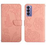 For Tecno Camon 18 P HT03 Skin Feel Butterfly Embossed Flip Leather Phone Case(Pink)