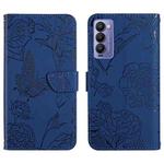 For Tecno Camon 18 P HT03 Skin Feel Butterfly Embossed Flip Leather Phone Case(Blue)