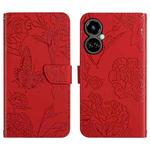 For Tecno Camon 19 4G HT03 Skin Feel Butterfly Embossed Flip Leather Phone Case(Red)