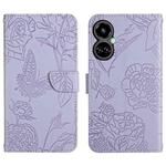 For Tecno Camon 19 Pro 4G HT03 Skin Feel Butterfly Embossed Flip Leather Phone Case(Purple)